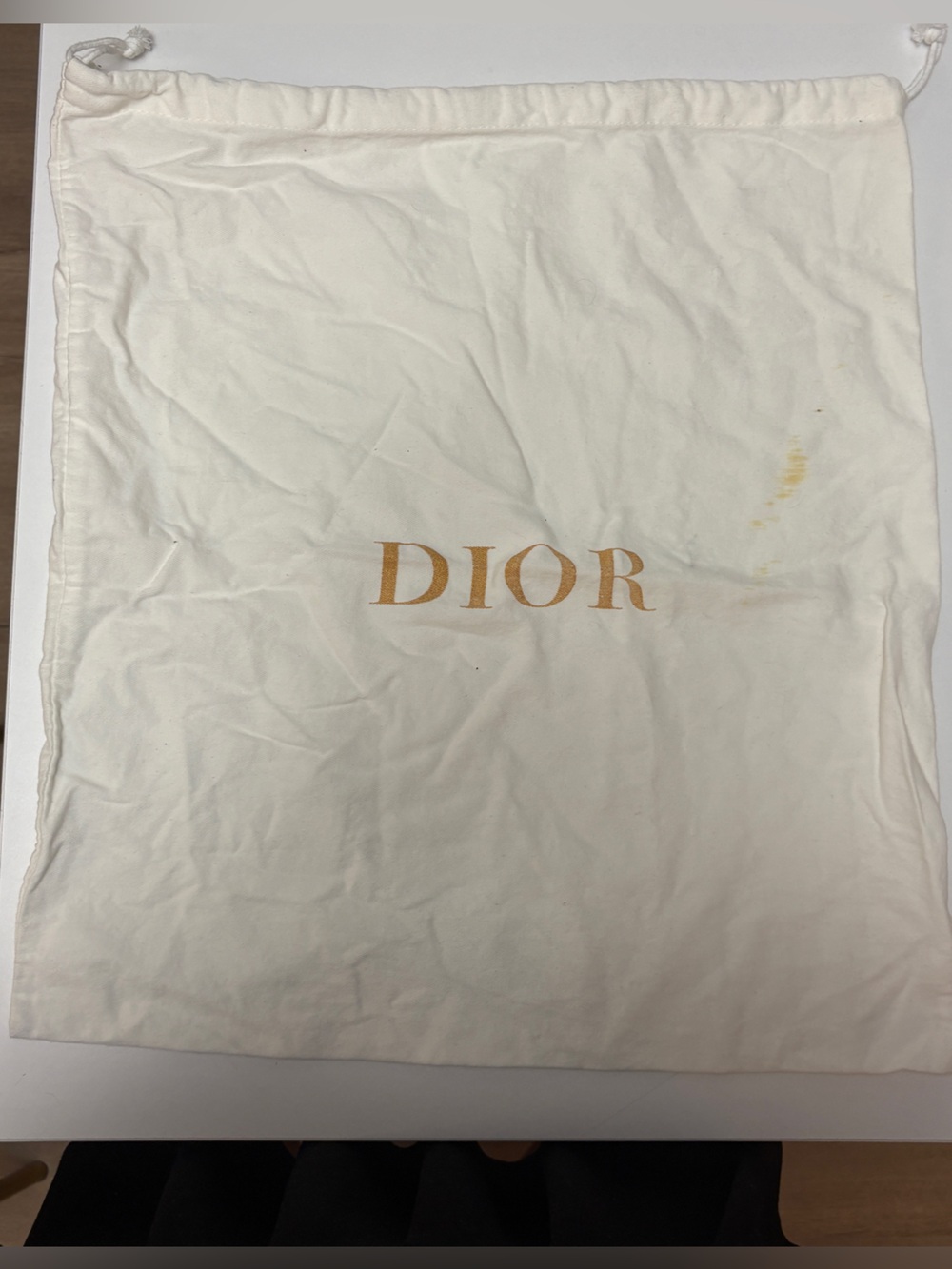 Dior Cream Drawstring Dust Bag with Gold Logo